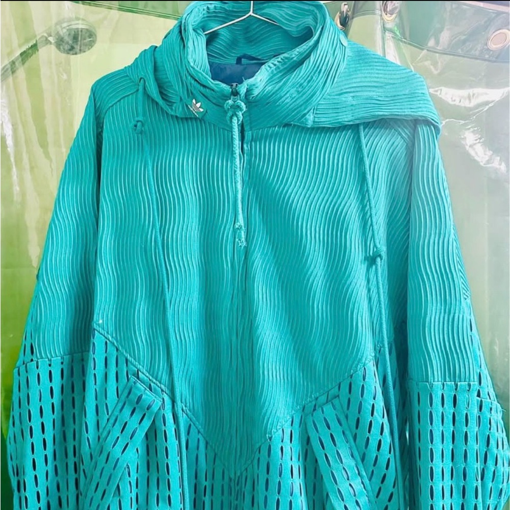 adidas Teal Hooded Swim Coverup with Openwork Panels